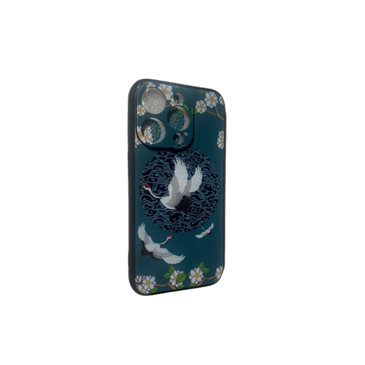 Flying Cranes & Floral Accents iPhone Cases