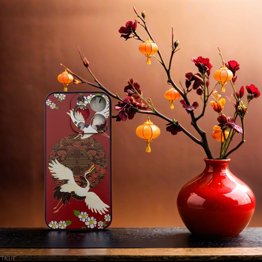 Cranes, Red, Intricate Pattern iPhone Cases